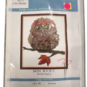 Owl Cross Stitch Craft Kit Full Joy Sunday Autumn Leaves 36220 Owl 6 14 Ct NEW‎